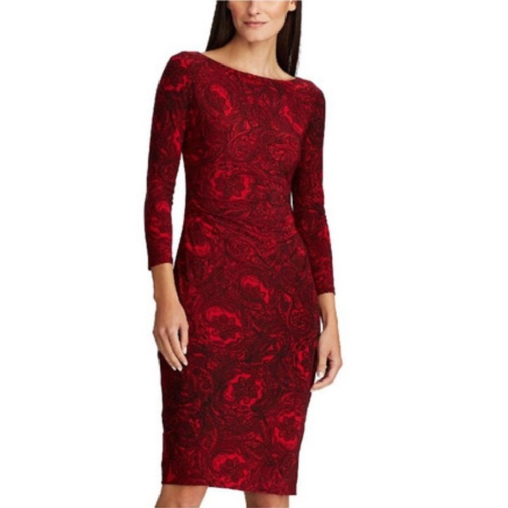 Ralph Lauren Red Paisley-Print Midi Dress
